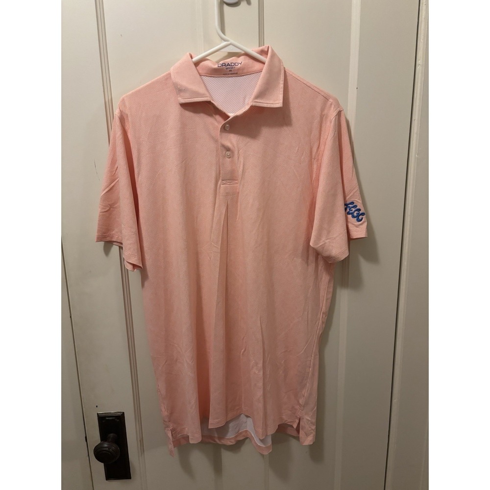B Draddy Polo Shirt Mens Size Medium Salmon Textured Herringbone NWOT FEGC